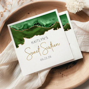 Servilleta De Papel Moda Agate Hunter Green Gold Sweet 16 Cumpleaños