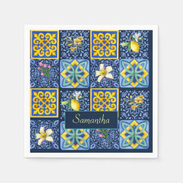 Servilleta De Papel Moda Azul verde azulado Cítrico Siciliano Mediterr