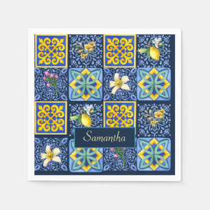 Servilleta De Papel Moda Azul verde azulado Cítrico Siciliano Mediterr