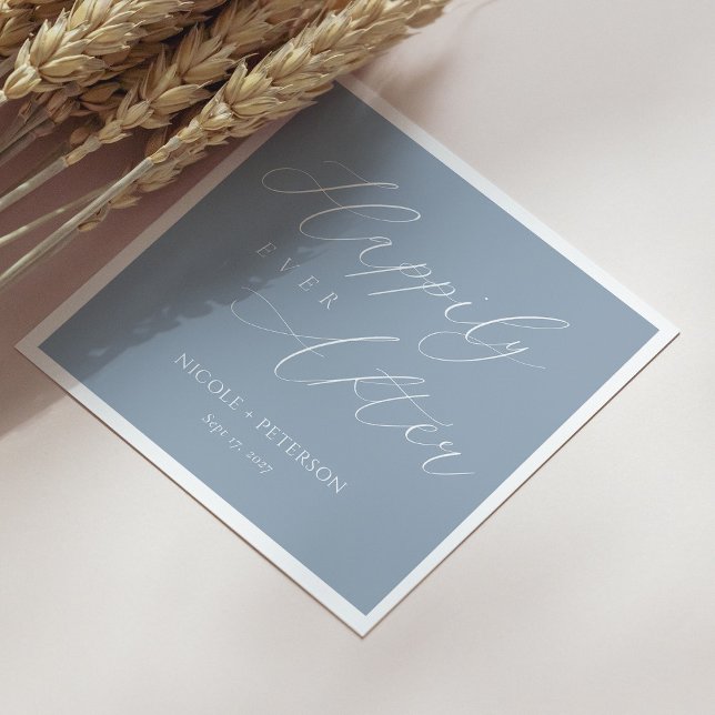 Servilleta De Papel Moda Azul y Blanco Polvoriento Feliz Nunca Después (Personalized Chic Dusty Blue & White Happily Ever After Wedding Napkins)
