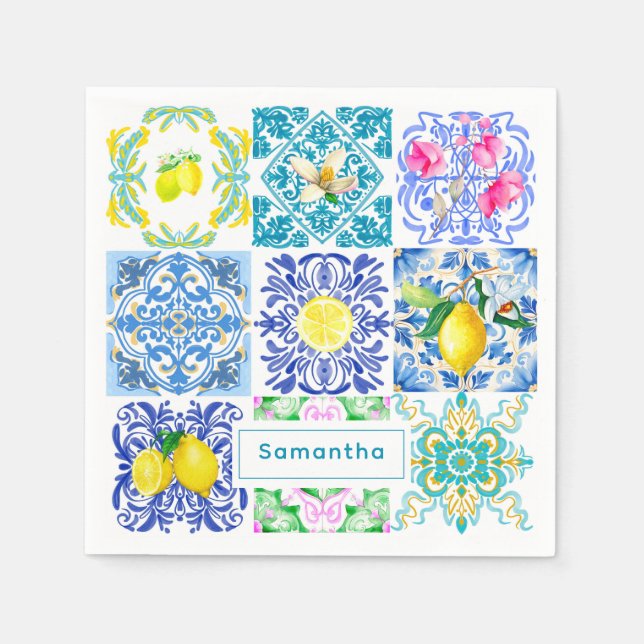 Servilleta De Papel Moda azulejo siciliano azulejos mediterráneos de A (Anverso)