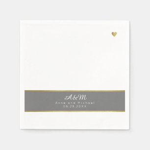 Servilleta De Papel Moda Banda gris monogramada sobre boda blanco