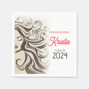 Servilleta De Papel Moda Beige Hair Stylist Graduación Party Retro