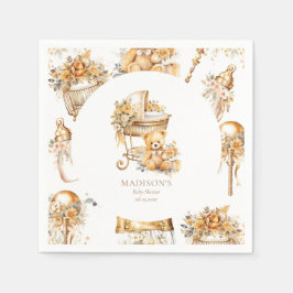 Servilleta De Papel Moda Beige y Personalizado Bassinet de oro
