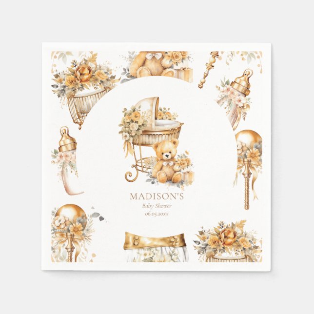 Servilleta De Papel Moda Beige y Personalizado Bassinet de oro (Anverso)