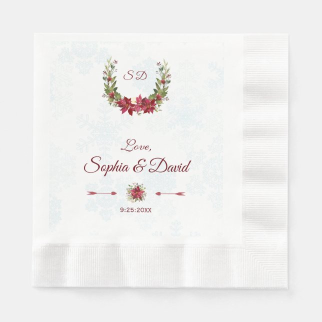 Servilleta De Papel Moda Berries Bullfinch Winter Wreath Boda (Anverso)