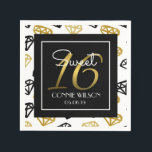 Servilleta De Papel Moda Black & Gold Diamond 16th Birthday Personaliz<br><div class="desc">Celebra tu fabulosidad con estas servilletas de papel tierno, dulce y suave de 16 años, que presentan un fondo de diamantes pintado a mano y un diseño de marco cuadrado negro en el centro para incluir el texto. "16" en la textura de oro gradiente. Moderno con un toque retro, verdaderamente...</div>