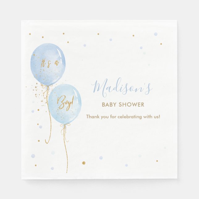 Servilleta De Papel Moda Blue Balloons Boy Baby Shower (Anverso)