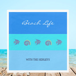 Servilleta De Papel Moda Blue Stripes Fish Shell Family Beach House