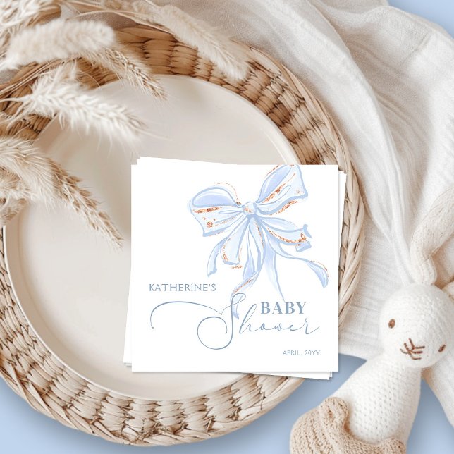 Servilleta De Papel Moda Blue y Gold Bow Boy Baby Shower (Subido por el creador)