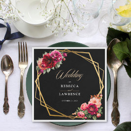 Servilleta De Papel Moda boda floral negro rojo