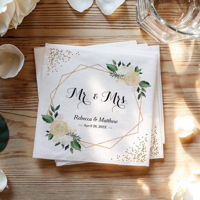 Servilleta De Papel Moda boda Floral Purpurina de marfil moderno (Subido por el creador)