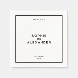 Servilleta De Papel Moda Boda francés mínimo negro y blanco