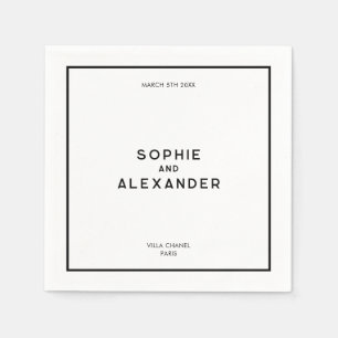 Servilleta De Papel Moda Boda francés mínimo negro y blanco