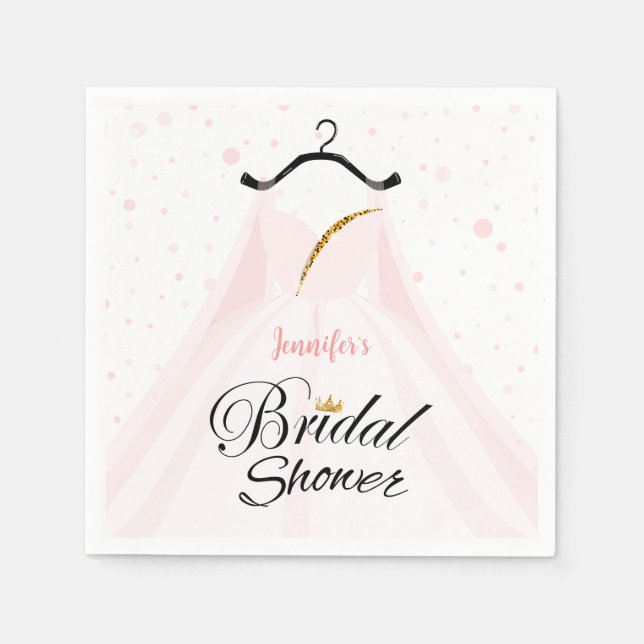 Servilleta De Papel Moda Boda rosa y dorado Vestido ducha de novia (Anverso)