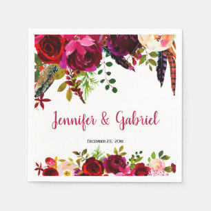 Servilleta De Papel Moda bohemia Boda floral Borgoña Marsala