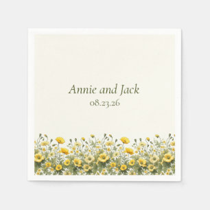 Servilleta De Papel Moda Boho Flores salvajes amarillas, olivo