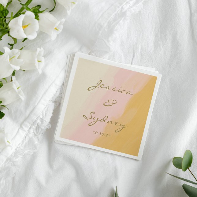 Servilleta De Papel Moda Boho Resumen acuarela Boda amarillo rosado (Subido por el creador)
