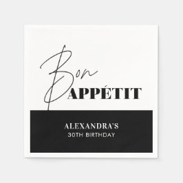 Servilleta De Papel Moda Bon Blanco Negro Appétit Script Cumpleaños