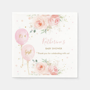 Servilleta De Papel Moda Chica floral de globos rosados Baby Shower