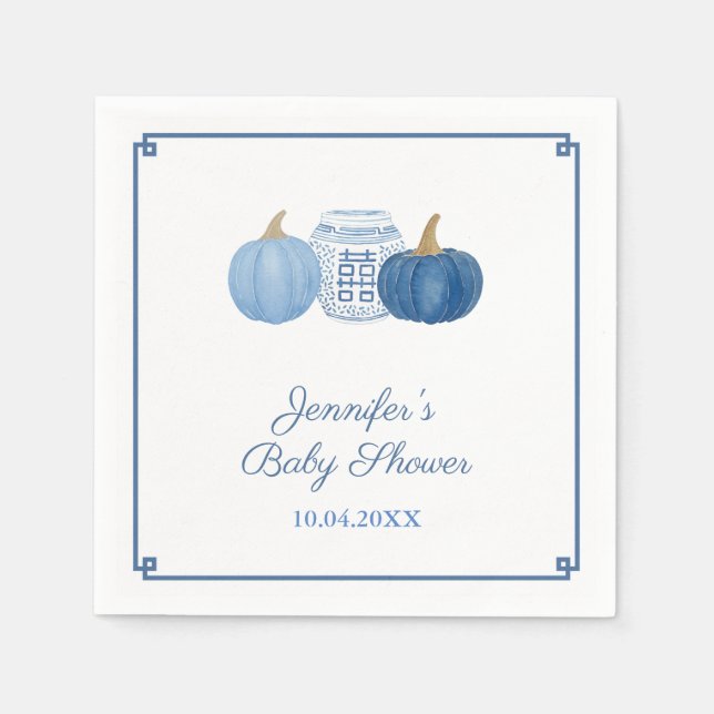 Servilleta De Papel Moda Chinoiserie Blue Pumpkins Baby Shower Fiesta (Anverso)