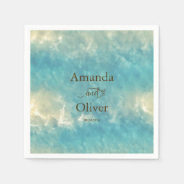 Servilleta De Papel Moda costera Boda de agua turquesa de arena dorada