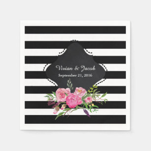 Servilleta De Papel Moda de rayas y peonies Boda Napkin