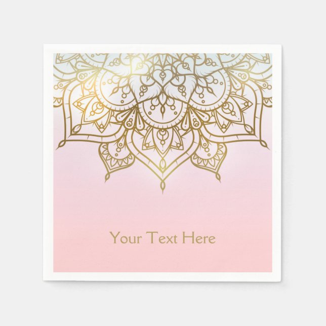 Servilleta De Papel Moda dorada Mandala rosa  moderna de Glam Fiesta (Anverso)