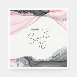 Servilleta De Papel Moda dulce de mármol rosa y negro 16 fiesta de cum