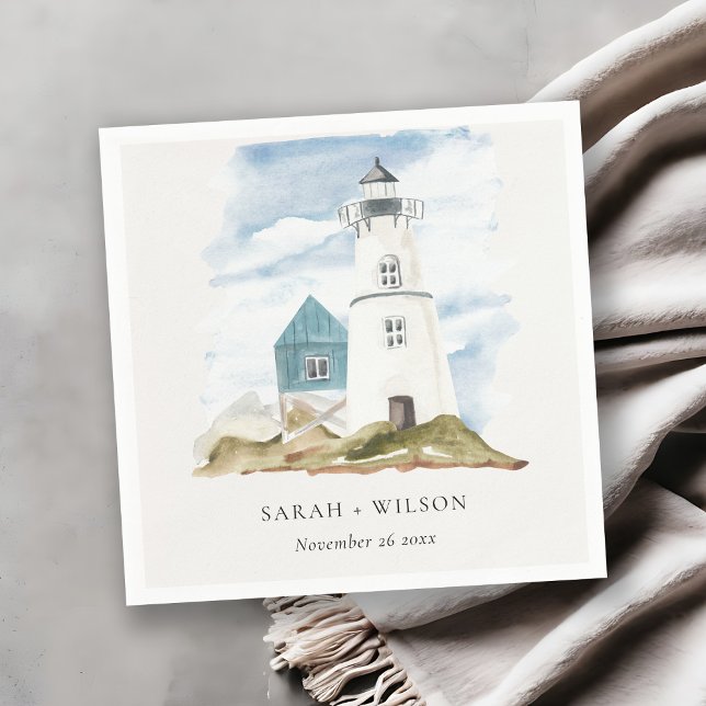 Servilleta De Papel Moda Dusky Aqua Blue Lighthouse Boda de Montaña (Subido por el creador)
