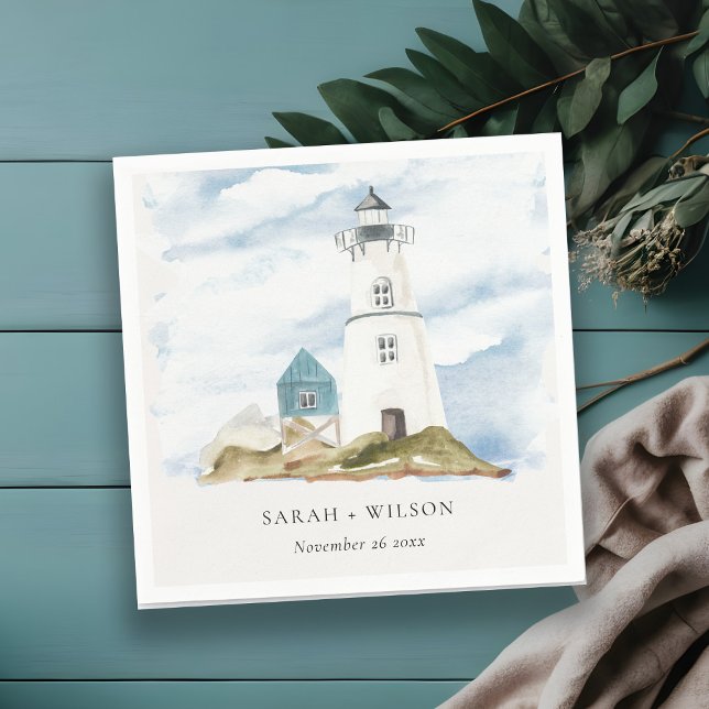 Servilleta De Papel Moda Dusky Aqua Blue Lighthouse Boda de Montaña (Subido por el creador)