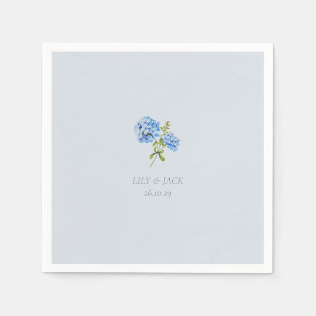 Servilleta De Papel Moda Dusty Blue Floral Hydrangea Boda (Anverso)