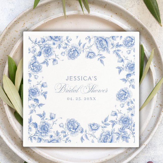 Servilleta De Papel Moda Elegante Blue Toile Chinoiserie Bridal Shower (Subido por el creador)