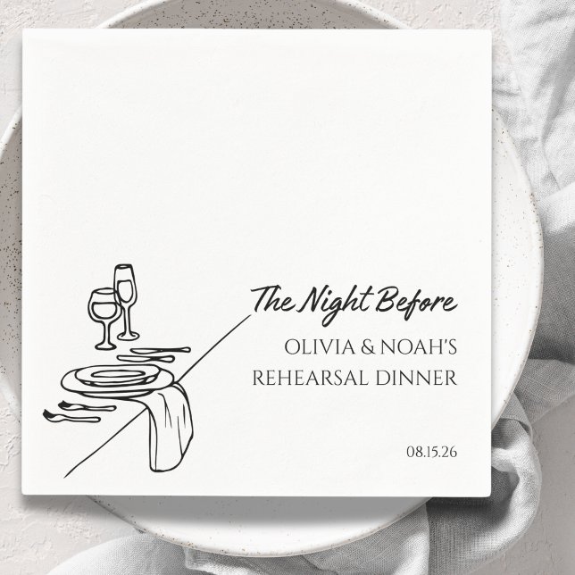 Servilleta De Papel Moda Elegante Ensayo Moderno Personalizado Cena (Elegant rehearsal dinner cocktail napkins, personalized with your name and date for a chic touch.)