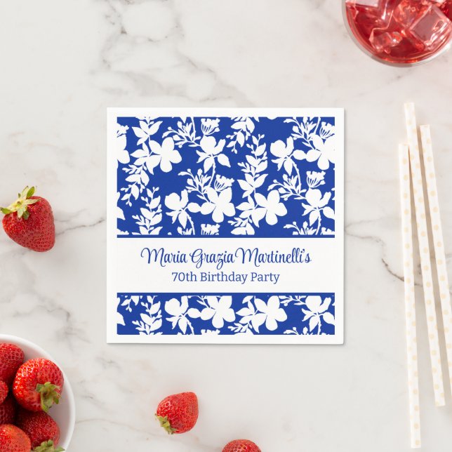Servilleta De Papel Moda elegante Patrón floral azul blanco (In situ)