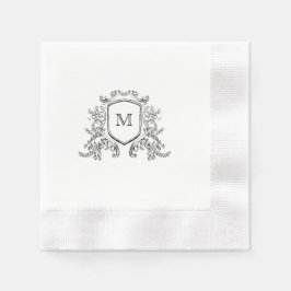 Servilleta De Papel Moda Escudo blanco y negro Monograma Boda Napkin