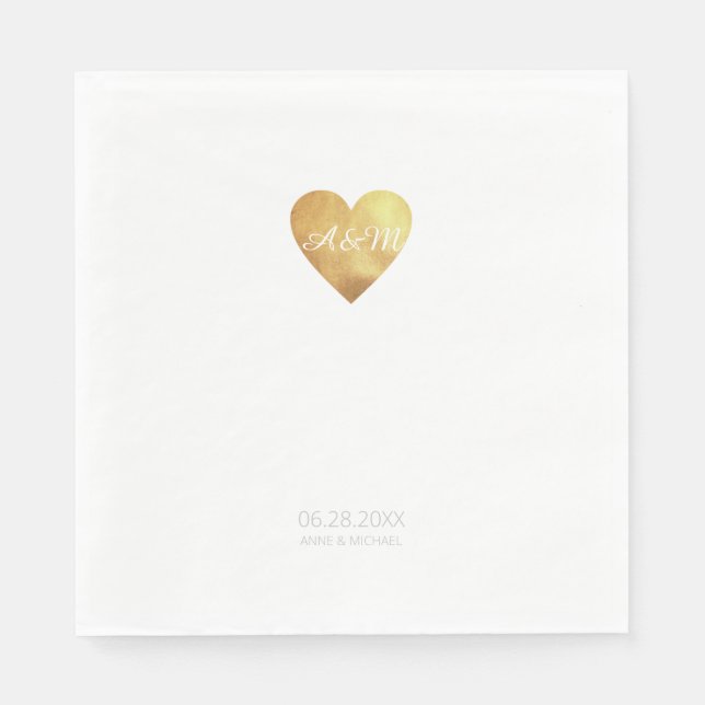 Servilleta De Papel Moda falso Gold Heart of Love Wedding Party (Anverso)