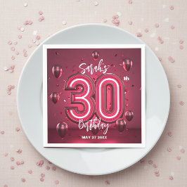Servilleta De Papel Moda Fancy Glam Metallic Neon Pink 30 cumpleaños