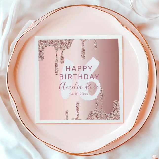 Servilleta De Papel Moda Feliz cumpleaños Rosa Purpurina de oro (Subido por el creador)