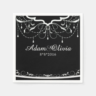 Servilleta De Papel Moda Floral Chandelier Boda negro