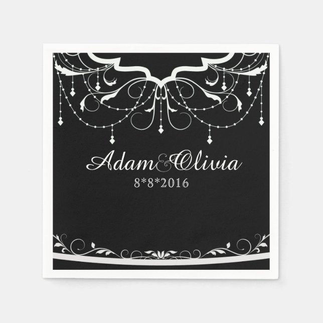 Servilleta De Papel Moda Floral Chandelier Boda negro (Anverso)