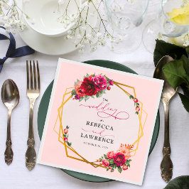 Servilleta De Papel Moda floral rosa rosado y boda de oro falso