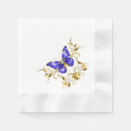 Servilleta De Papel Moda Flores doradas y mariposas azules monogramada