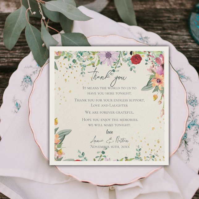 Servilleta De Papel Moda Flores Florales Boda Gracias Mensaje (Chic Wildflowers Floral Wedding Thank you Message Napkins)