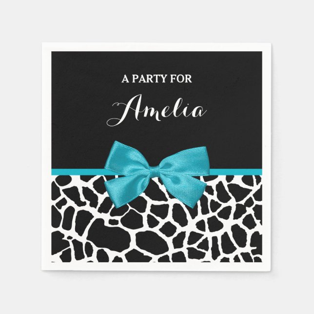 Servilleta De Papel Moda Giraffe Imprimir Aqua Cinta Azul Bow Con Nomb (Anverso)