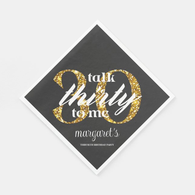 Servilleta De Papel Moda Girly Black Gold Purpurina Fiesta 30 cumpleañ (Esquina)