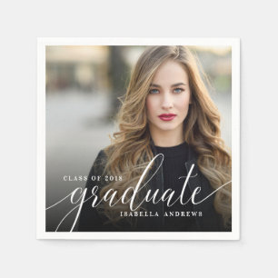 Servilleta De Papel Moda Girly Hand Lettered Script Photo Graduation