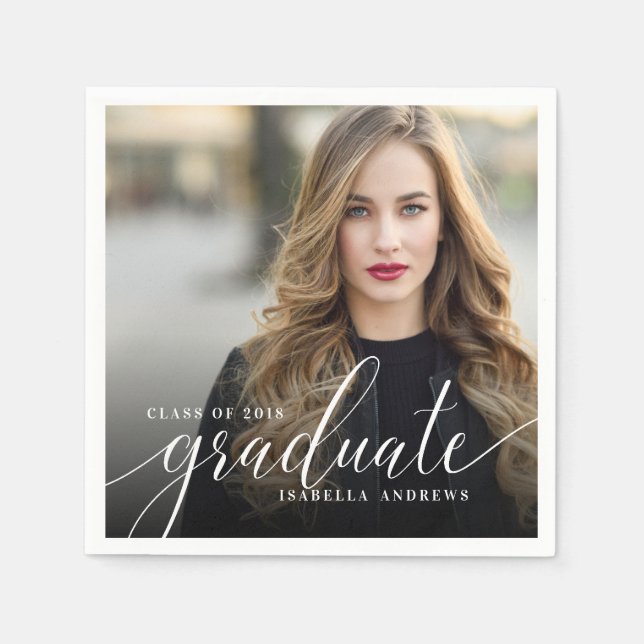 Servilleta De Papel Moda Girly Hand Lettered Script Photo Graduation (Anverso)