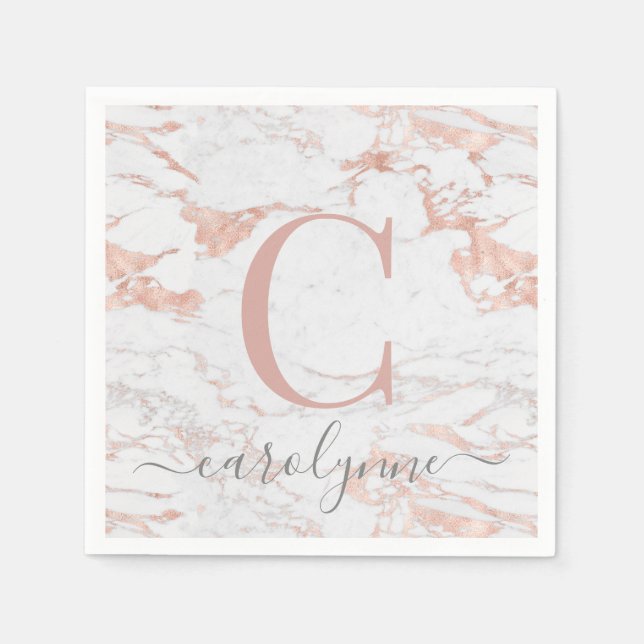 Servilleta De Papel Moda Girly Rosa Relieve metalizado dorado | Monogr (Anverso)