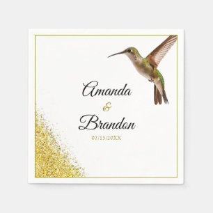 Servilleta De Papel Moda Green Hummingbird y Gold Dust Boda